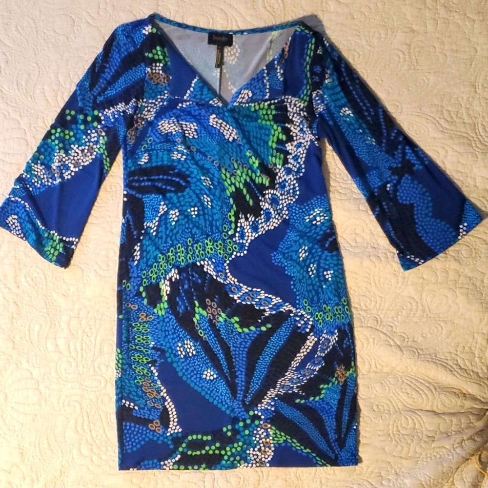 Laundry by design Abstract Casual dress. Pre loved. Size 4 Blue/white/green/gold
